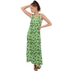 Leaves Pattern Texture Seamless V-neck Chiffon Maxi Dress by Hannah976