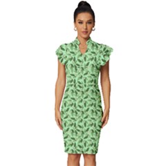 Leaves Pattern Texture Seamless Vintage Frill Sleeve V-neck Bodycon Dress by Hannah976