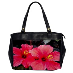 Red Hibiscus Oversize Office Handbag (one Side) by ADIStyle