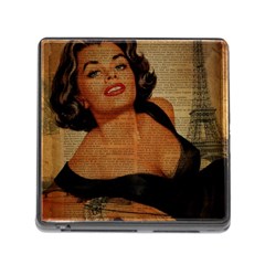 Vintage Newspaper Print Pin Up Girl Paris Eiffel Tower Memory Card Reader With Storage (square) by chicelegantboutique