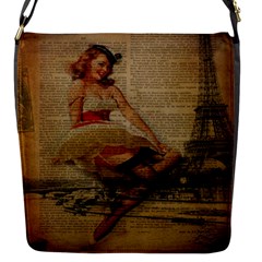 Cute Sweet Sailor Dress Vintage Newspaper Print Sexy Hot Gil Elvgren Pin Up Girl Paris Eiffel Tower Flap Closure Messenger Bag (small) by chicelegantboutique