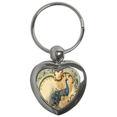 Victorian Swirls Peacock Floral Paris Decor Key Chain (heart) by chicelegantboutique