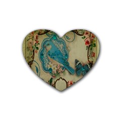 Victorian Girly Blue Bird Vintage Damask Floral Paris Eiffel Tower Drink Coasters (heart) by chicelegantboutique