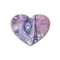 Peacock Feather White Rose Paris Eiffel Tower Drink Coasters 4 Pack (heart)  by chicelegantboutique