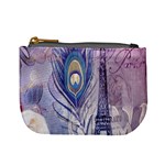 Peacock Feather White Rose Paris Eiffel Tower Coin Change Purse Front