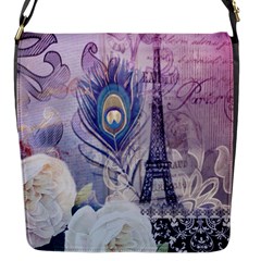 Peacock Feather White Rose Paris Eiffel Tower Flap Closure Messenger Bag (small) by chicelegantboutique