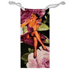 Cute Gil Elvgren Purple Dress Pin Up Girl Pink Rose Floral Art Jewelry Bag by chicelegantboutique