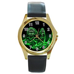 Modern Art Round Metal Watch (gold Rim)  by Siebenhuehner