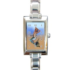 Sexy Mermaid On Beach Rectangular Italian Charm Watch by goldenjackal