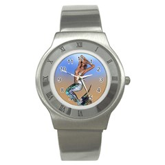 Sexy Mermaid On Beach Stainless Steel Watch (slim) by goldenjackal