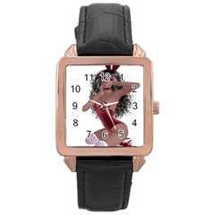 Miss Bunny In Red Lingerie Rose Gold Leather Watch  by goldenjackal