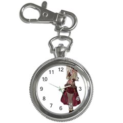 Steampunk Style Girl Wearing Red Dress Key Chain & Watch by goldenjackal