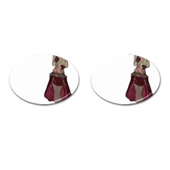 Steampunk Style Girl Wearing Red Dress Cufflinks (oval) by goldenjackal