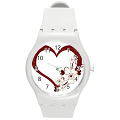 Red Love Heart With Flowers Romantic Valentine Birthday Plastic Sport Watch (medium) by goldenjackal