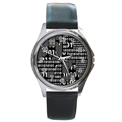 Beauty Of Binary Round Leather Watch (silver Rim) by StuffOrSomething