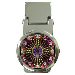 Hot Lavender Celtic Fractal Framed Mandala Money Clip With Watch