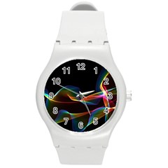 Fluted Cosmic Rafluted Cosmic Rainbow, Abstract Winds Plastic Sport Watch (medium)