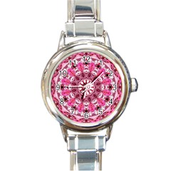 Twirling Pink, Abstract Candy Lace Jewels Mandala  Round Italian Charm Watch by DianeClancy