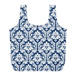 Navy Blue Damask Pattern Full Print Recycle Bag (L) Back