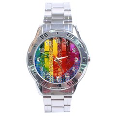 Conundrum I, Abstract Rainbow Woman Goddess  Stainless Steel Watch by DianeClancy