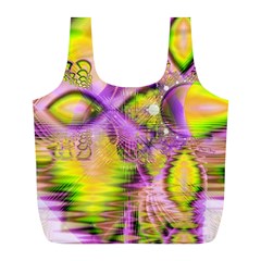 Golden Violet Crystal Heart Of Fire, Abstract Reusable Bag (l) by DianeClancy