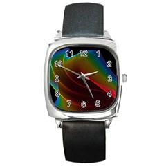 Liquid Rainbow, Abstract Wave Of Cosmic Energy  Square Leather Watch by DianeClancy