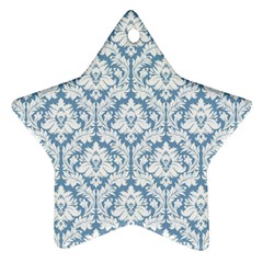 White On Light Blue Damask Star Ornament (two Sides) by Zandiepants