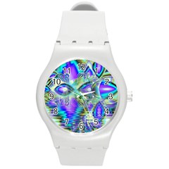 Abstract Peacock Celebration, Golden Violet Teal Plastic Sport Watch (medium) by DianeClancy