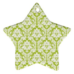 White On Spring Green Damask Star Ornament by Zandiepants