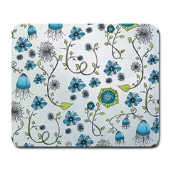 Blue Whimsical Flowers  On Blue Large Mouse Pad (rectangle) by Zandiepants