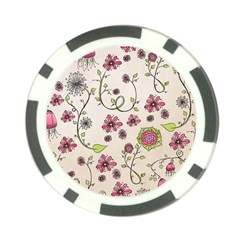 Pink Whimsical Flowers On Beige Poker Chip by Zandiepants