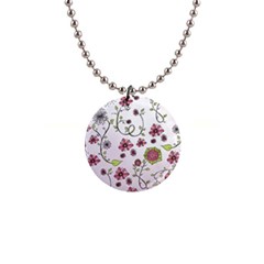 Pink Whimsical Flowers On Pink Button Necklace by Zandiepants