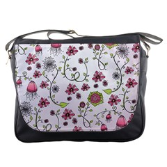 Pink Whimsical Flowers On Pink Messenger Bag by Zandiepants