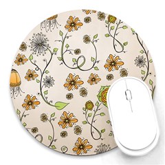 Yellow Whimsical Flowers  8  Mouse Pad (round) by Zandiepants