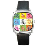 Skull Square Leather Watch Front