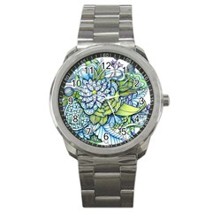 Peaceful Flower Garden Sport Metal Watch by Zandiepants