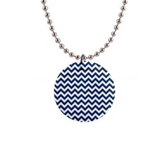 Dark Blue And White Zigzag Button Necklace by Zandiepants