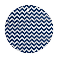 Dark Blue And White Zigzag Round Ornament (two Sides) by Zandiepants