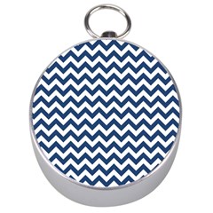 Dark Blue And White Zigzag Silver Compass by Zandiepants