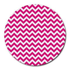 Hot Pink And White Zigzag 8  Mouse Pad (round) by Zandiepants