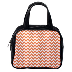 Orange And White Zigzag Classic Handbag (one Side) by Zandiepants