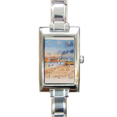 Sunset Beach Watercolor Rectangular Italian Charm Watch by TonyaButcher