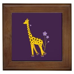 Purple Roller Skating Cute Cartoon Giraffe Framed Ceramic Tile by CreaturesStore