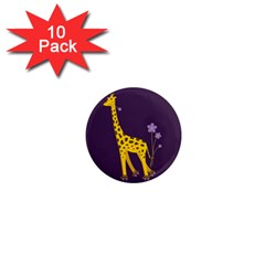 Purple Roller Skating Cute Cartoon Giraffe 1  Mini Button Magnet (10 Pack) by CreaturesStore