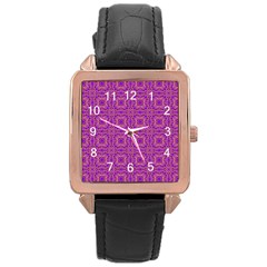 Purple Moroccan Pattern Rose Gold Leather Watch 