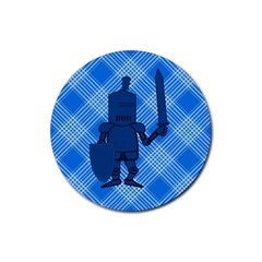 Blue Knight On Plaid Drink Coaster (round) by StuffOrSomething