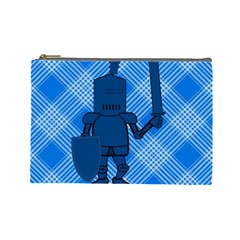 Blue Knight On Plaid Cosmetic Bag (large) by StuffOrSomething