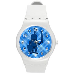 Blue Knight On Plaid Plastic Sport Watch (medium) by StuffOrSomething