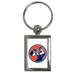 Bodybuilder Lifting Kettlebell Woodcut Key Chain (rectangle) by retrovectors