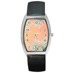 Peach Spring Frost On Flowers Fractal Tonneau Leather Watch by Artist4God